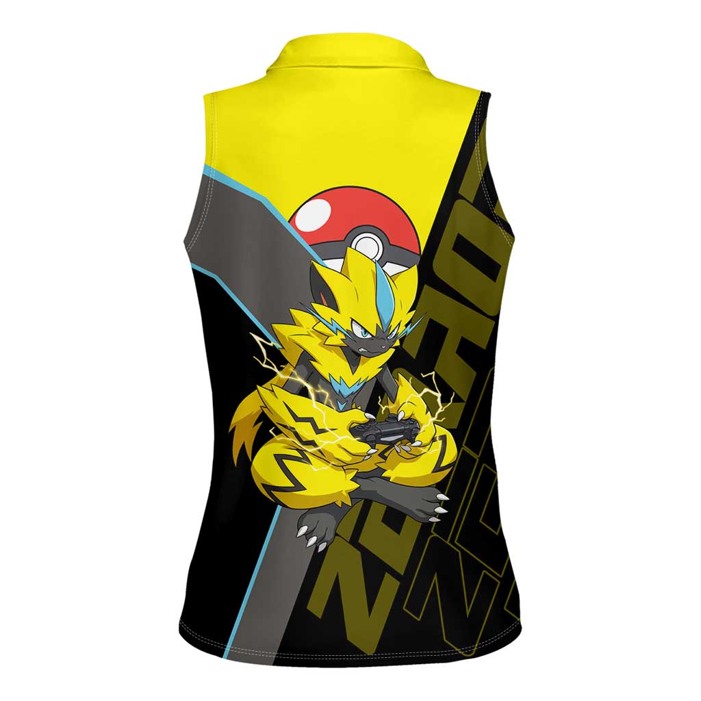 Zeraora Poké Women Sleeveless Polo Shirt Electric Neon Anime Style