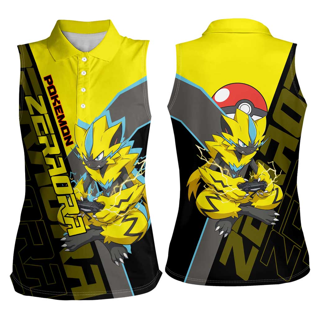 Zeraora Poké Women Sleeveless Polo Shirt Electric Neon Anime Style