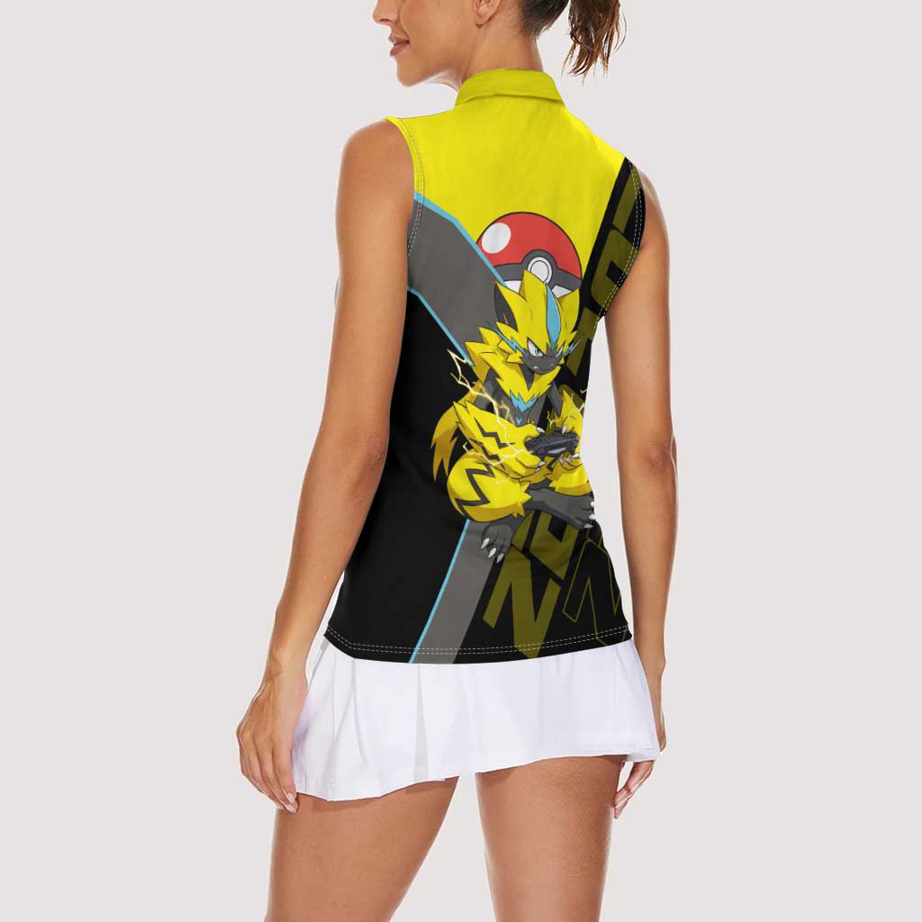 Zeraora Poké Women Sleeveless Polo Shirt Electric Neon Anime Style