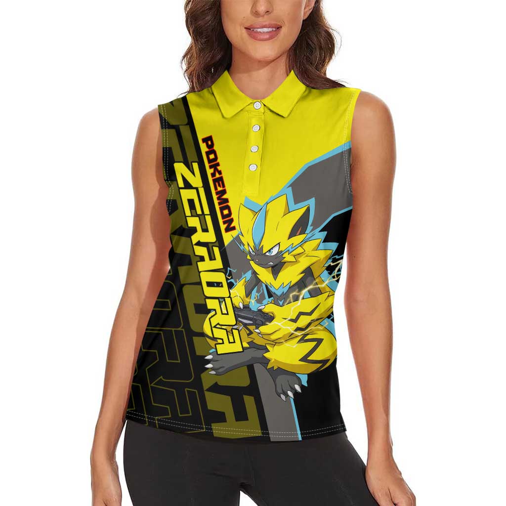Zeraora Poké Women Sleeveless Polo Shirt Electric Neon Anime Style
