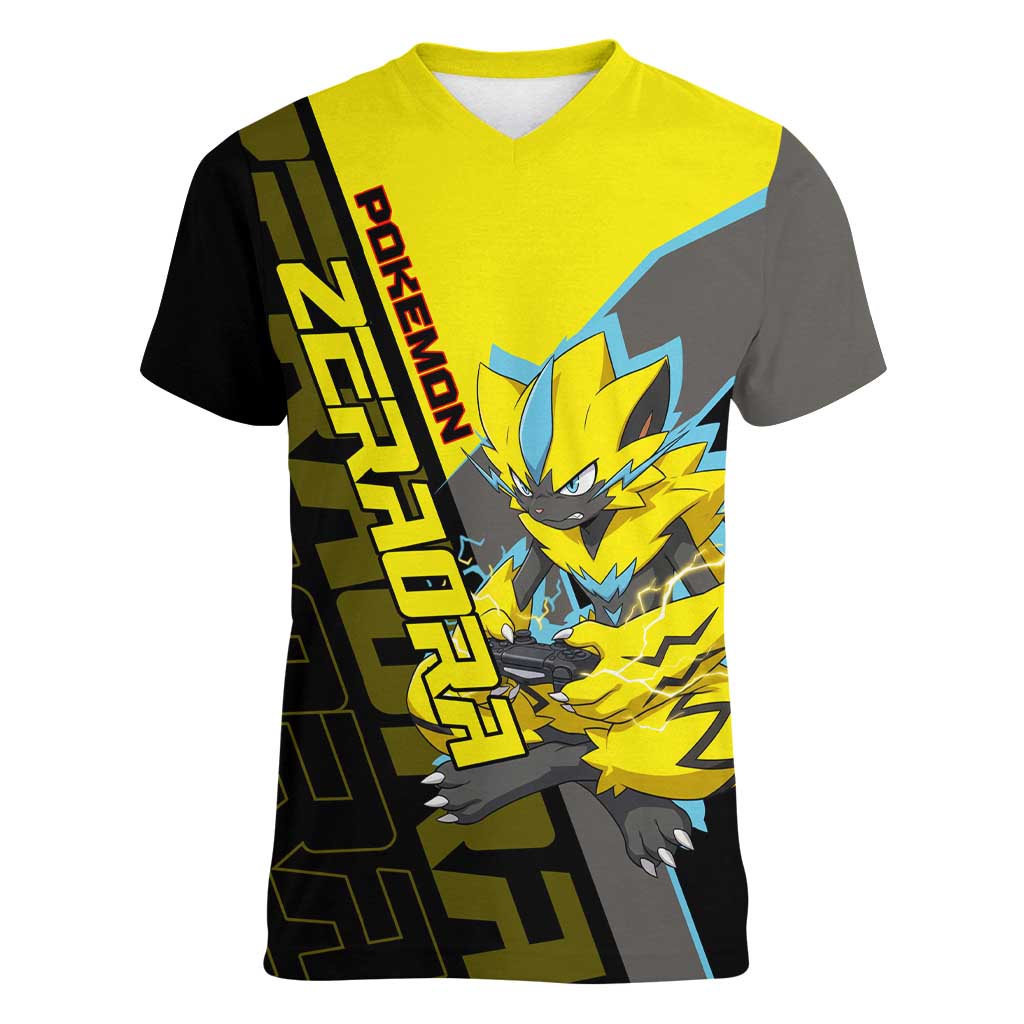Zeraora Poké Women V-Neck T-Shirt Electric Neon Anime Style
