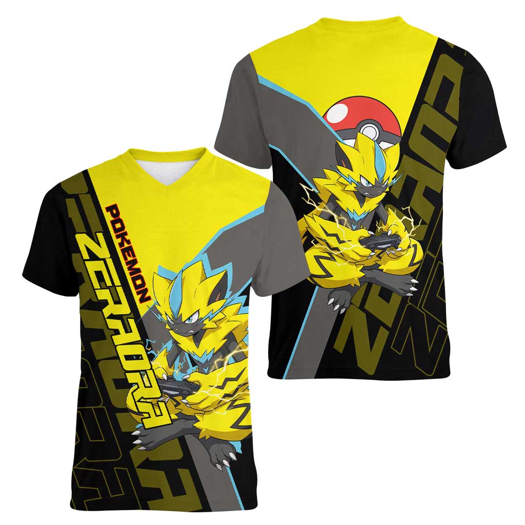 Zeraora Poké Women V-Neck T-Shirt Electric Neon Anime Style