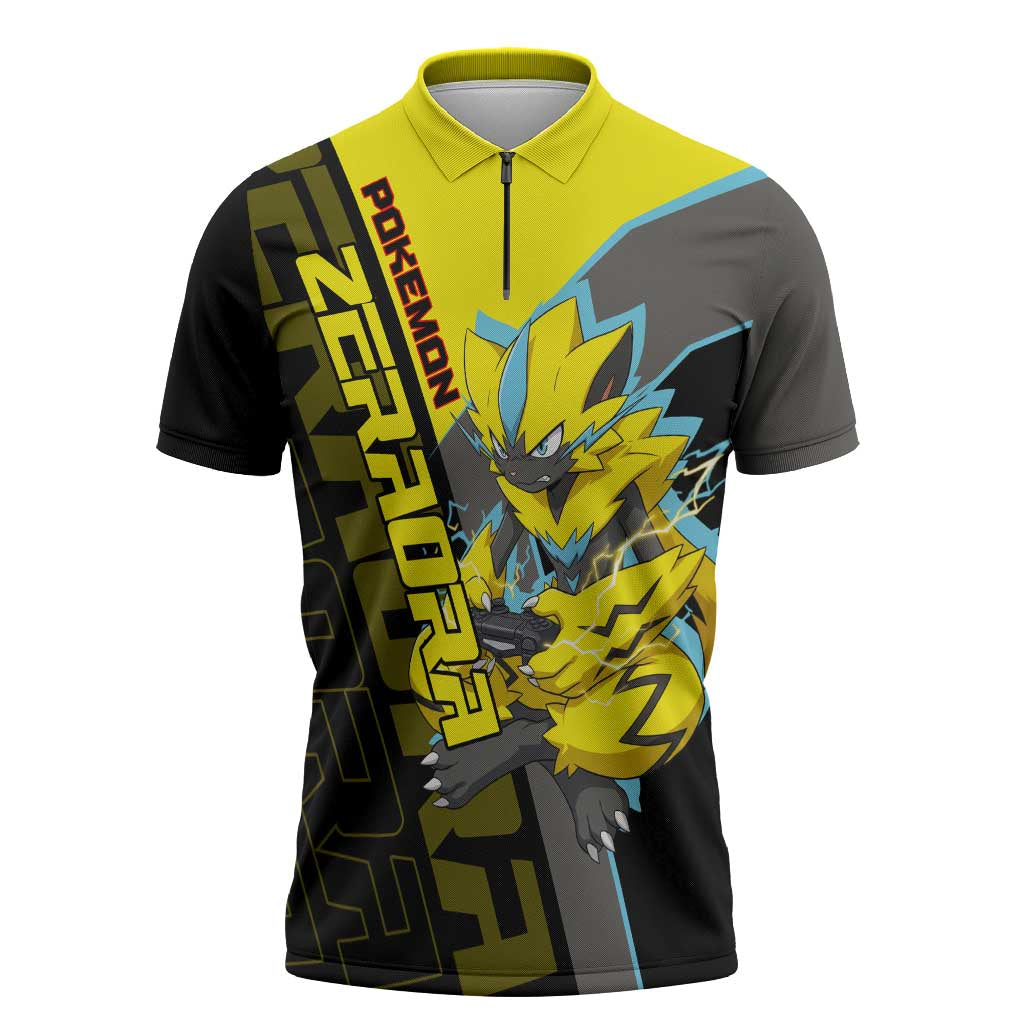 Zeraora Poké Zipper Polo Shirt Electric Neon Anime Style