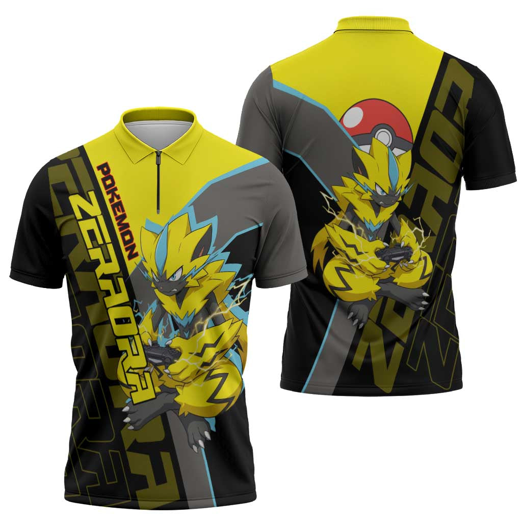 Zeraora Poké Zipper Polo Shirt Electric Neon Anime Style