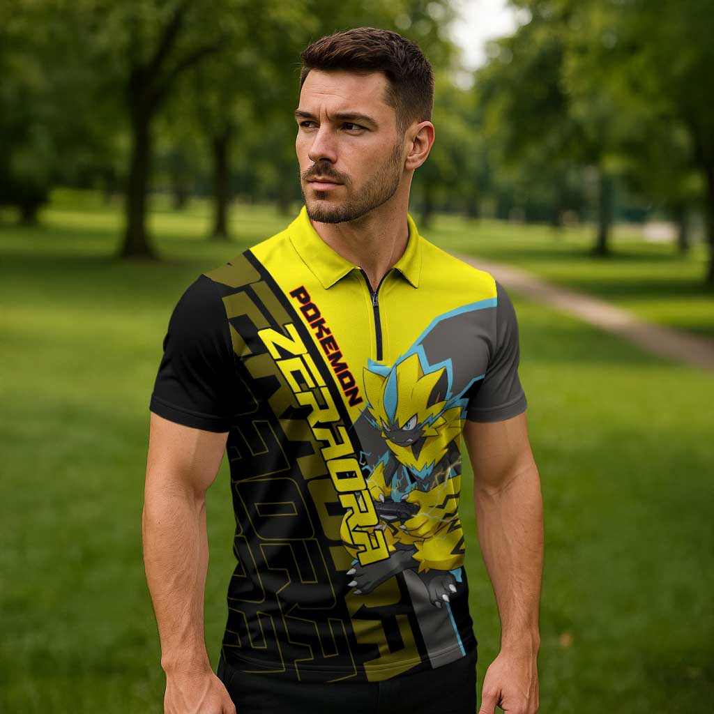 Zeraora Poké Zipper Polo Shirt Electric Neon Anime Style