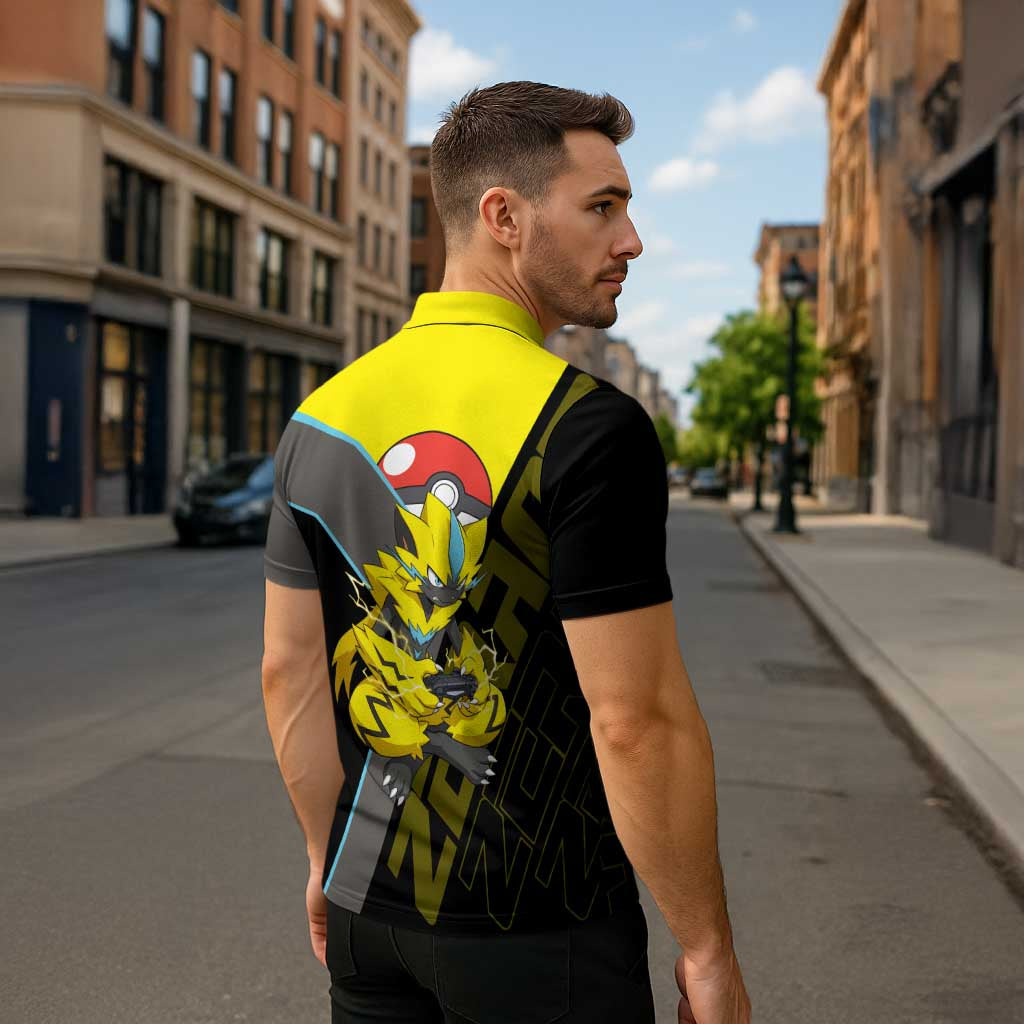 Zeraora Poké Zipper Polo Shirt Electric Neon Anime Style