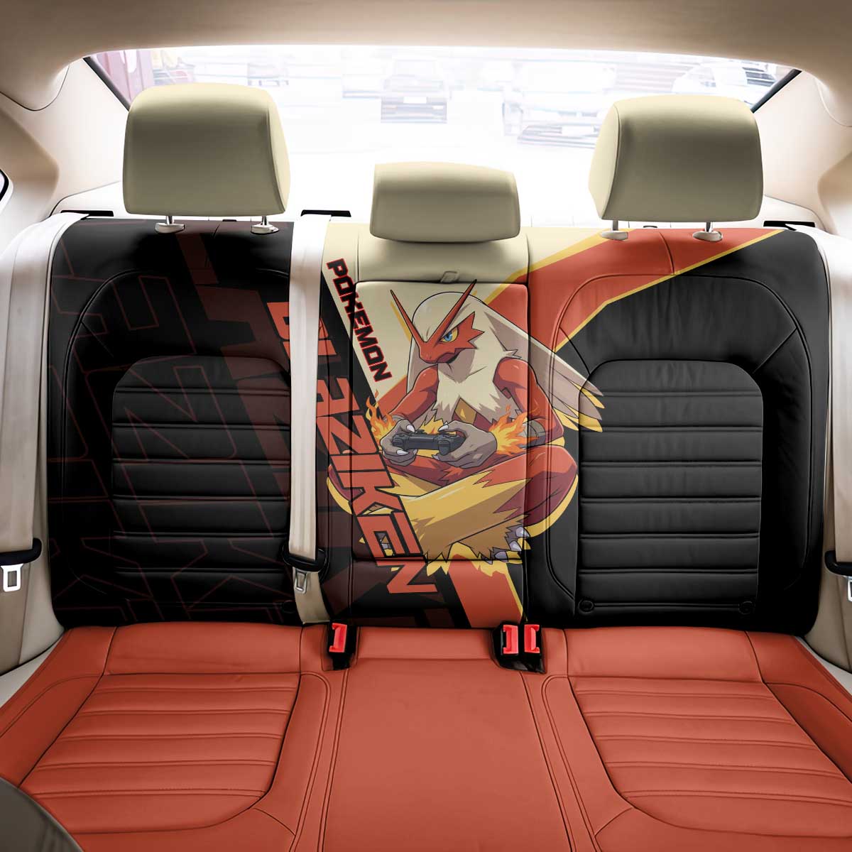 Blaziken Poké Back Car Seat Cover Retro Anime Vector Style