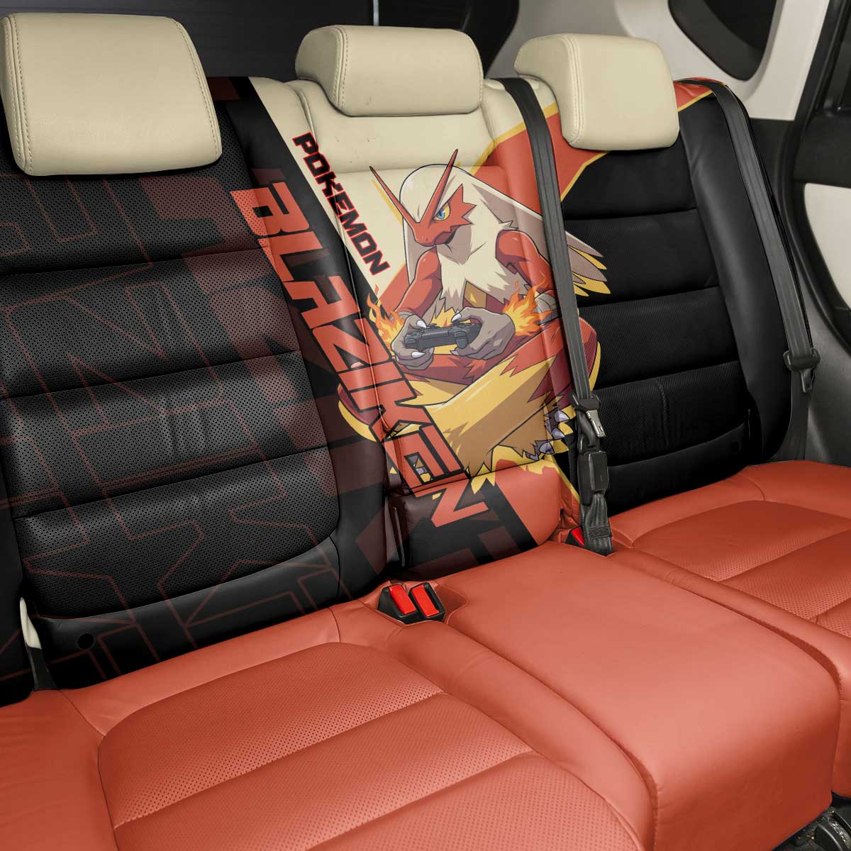 Blaziken Poké Back Car Seat Cover Retro Anime Vector Style