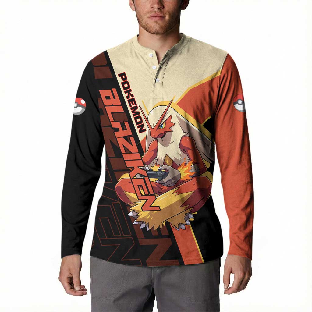 Blaziken Poké Button Sweatshirt Retro Anime Vector Style