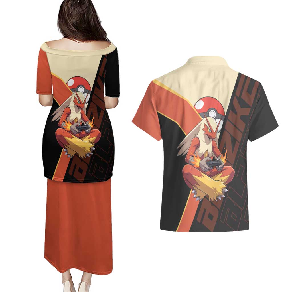 Blaziken Poké Couples Matching Puletasi and Hawaiian Shirt Retro Anime Vector Style