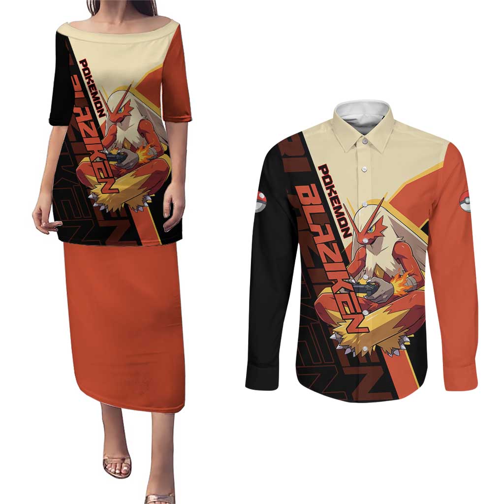 Blaziken Poké Couples Matching Puletasi and Long Sleeve Button Shirt Retro Anime Vector Style