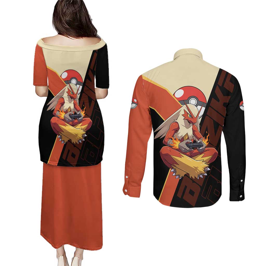 Blaziken Poké Couples Matching Puletasi and Long Sleeve Button Shirt Retro Anime Vector Style