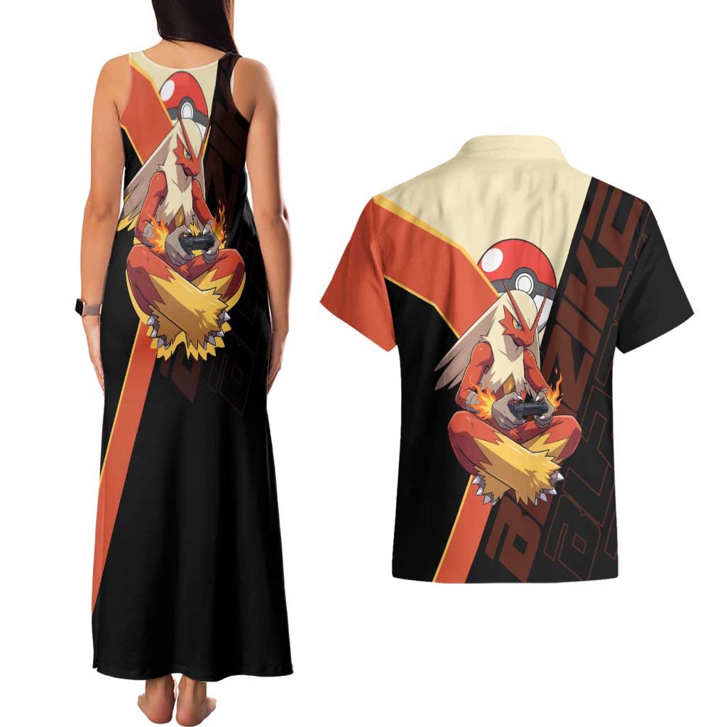 Blaziken Poké Couples Matching Tank Maxi Dress and Hawaiian Shirt Retro Anime Vector Style