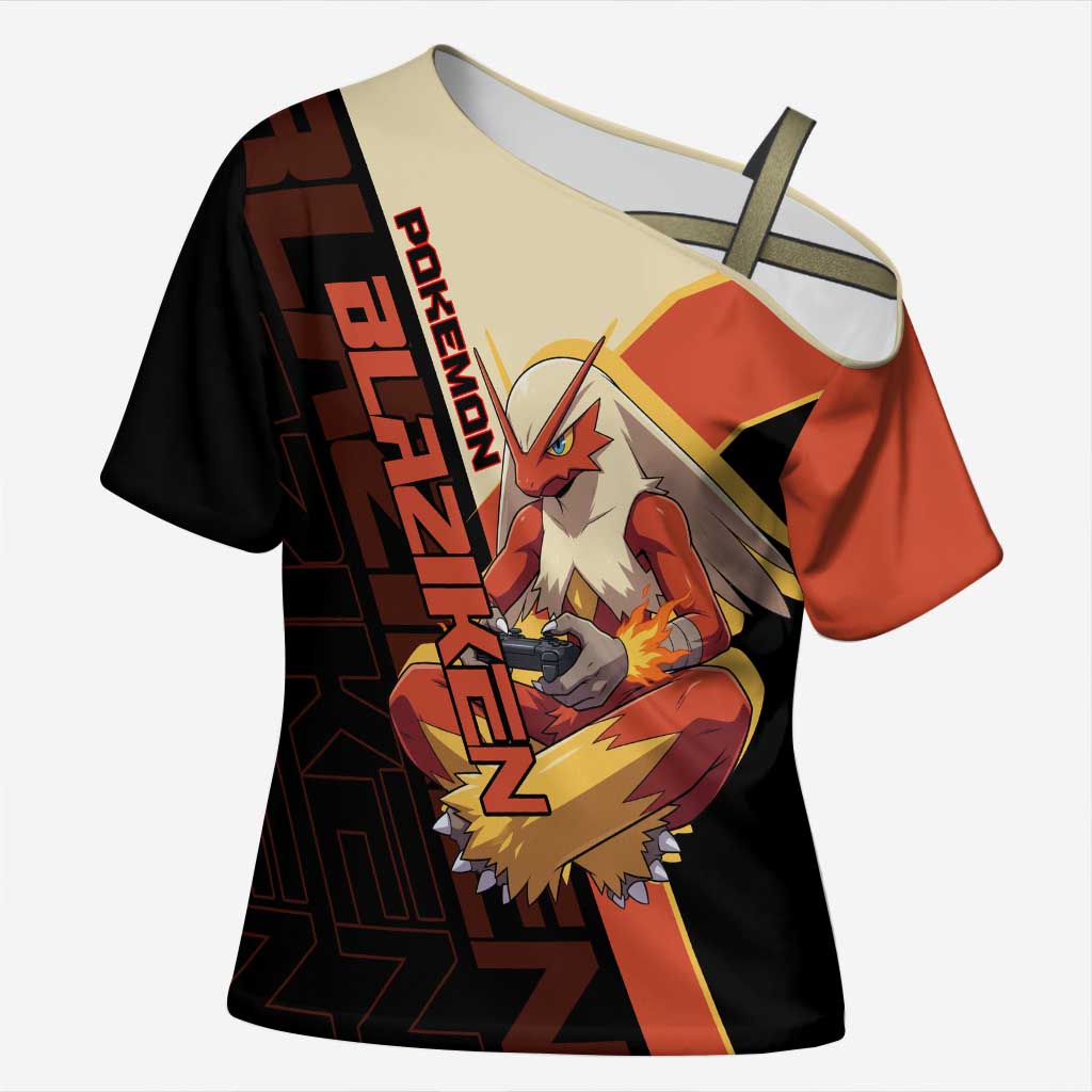Blaziken Poké Cross Shoulder Shirt Retro Anime Vector Style