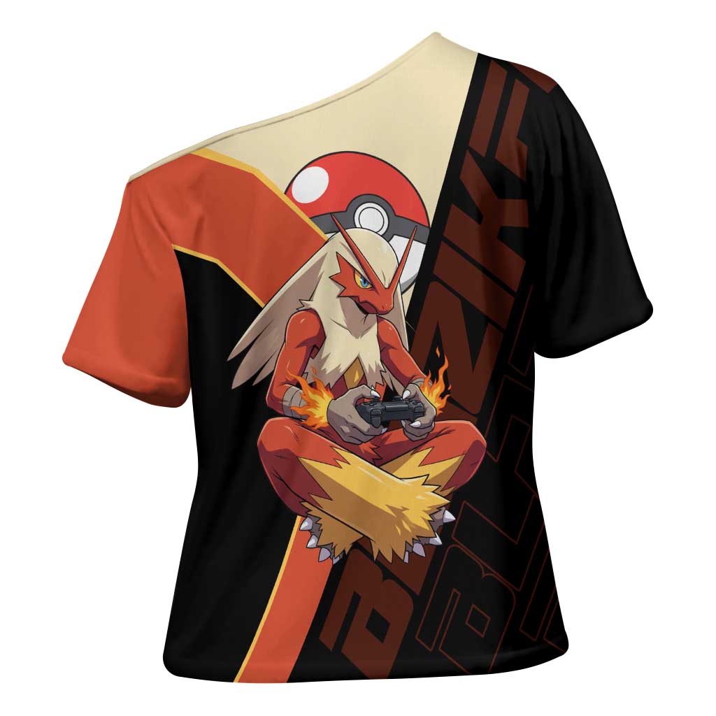 Blaziken Poké Cross Shoulder Shirt Retro Anime Vector Style