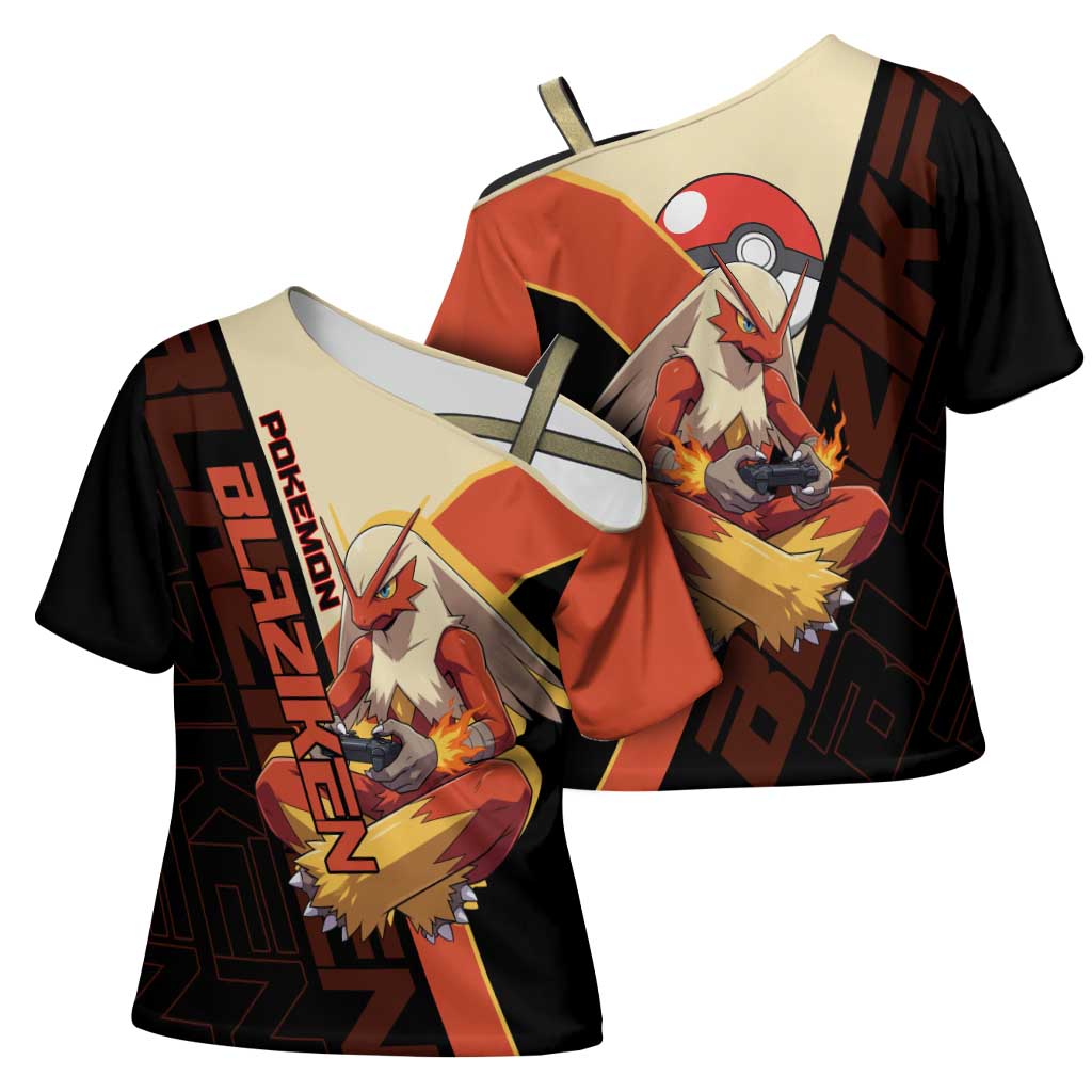 Blaziken Poké Cross Shoulder Shirt Retro Anime Vector Style