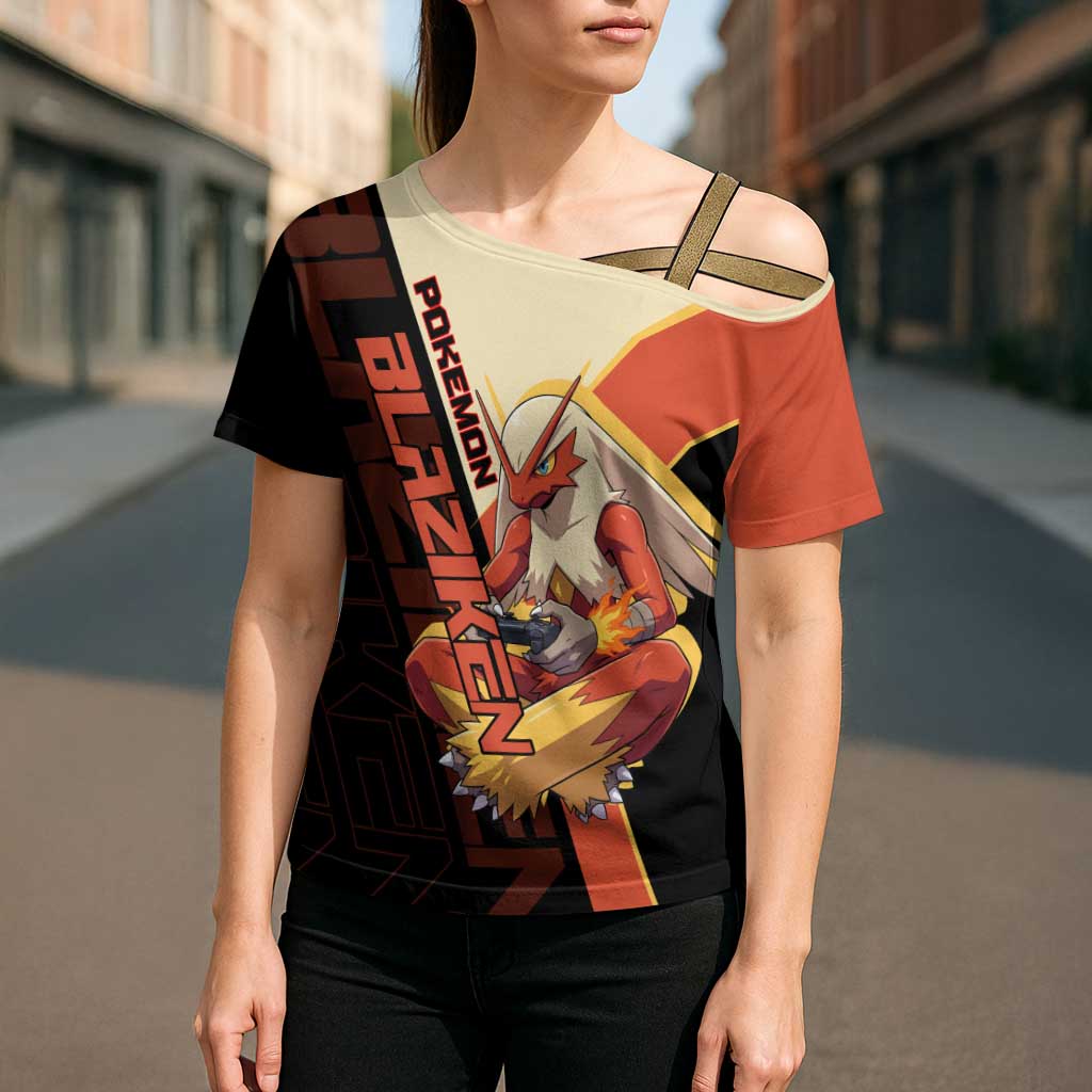 Blaziken Poké Cross Shoulder Shirt Retro Anime Vector Style