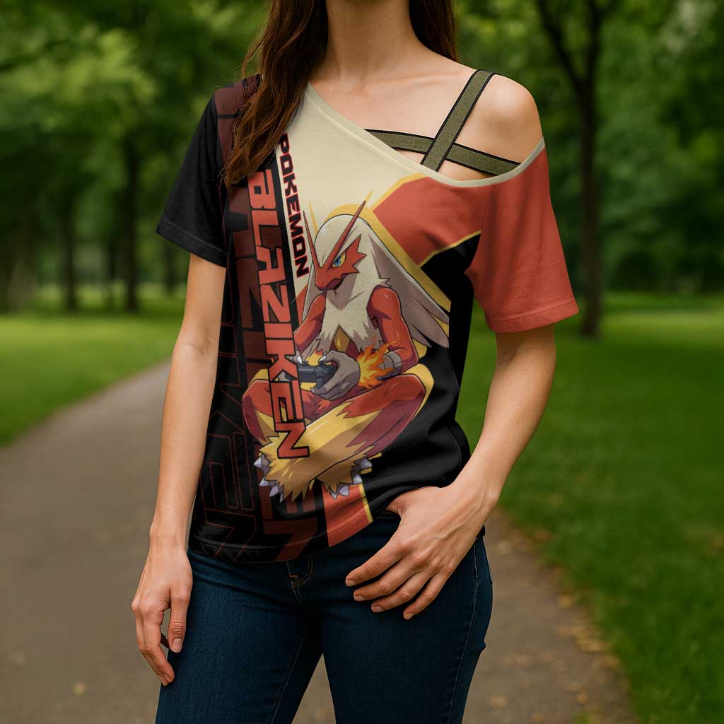 Blaziken Poké Cross Shoulder Shirt Retro Anime Vector Style
