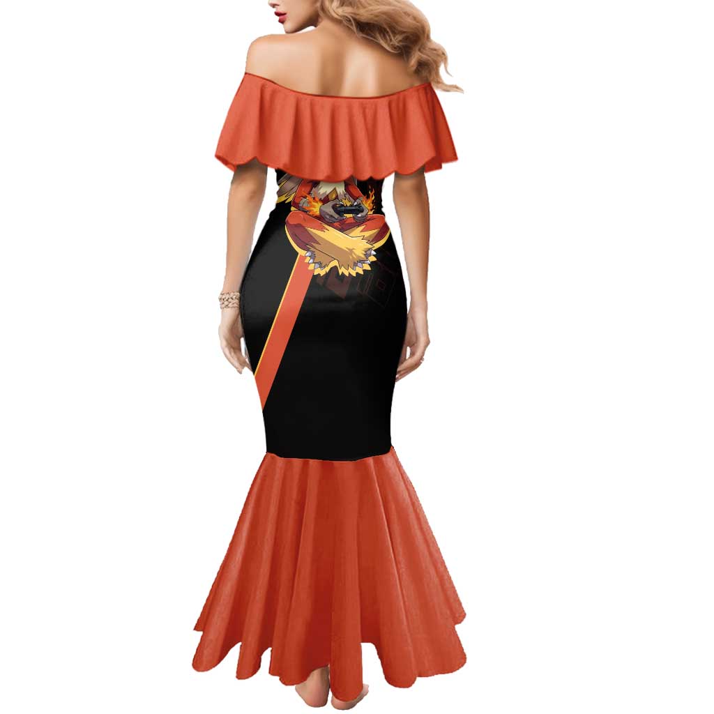 Blaziken Poké Family Matching Mermaid Dress and Hawaiian Shirt Retro Anime Vector Style