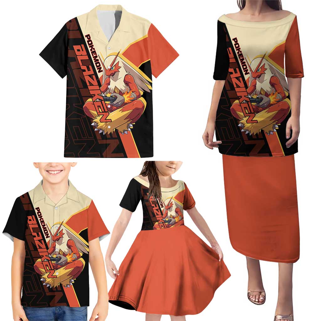 Blaziken Poké Family Matching Puletasi and Hawaiian Shirt Retro Anime Vector Style
