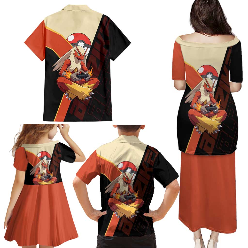 Blaziken Poké Family Matching Puletasi and Hawaiian Shirt Retro Anime Vector Style