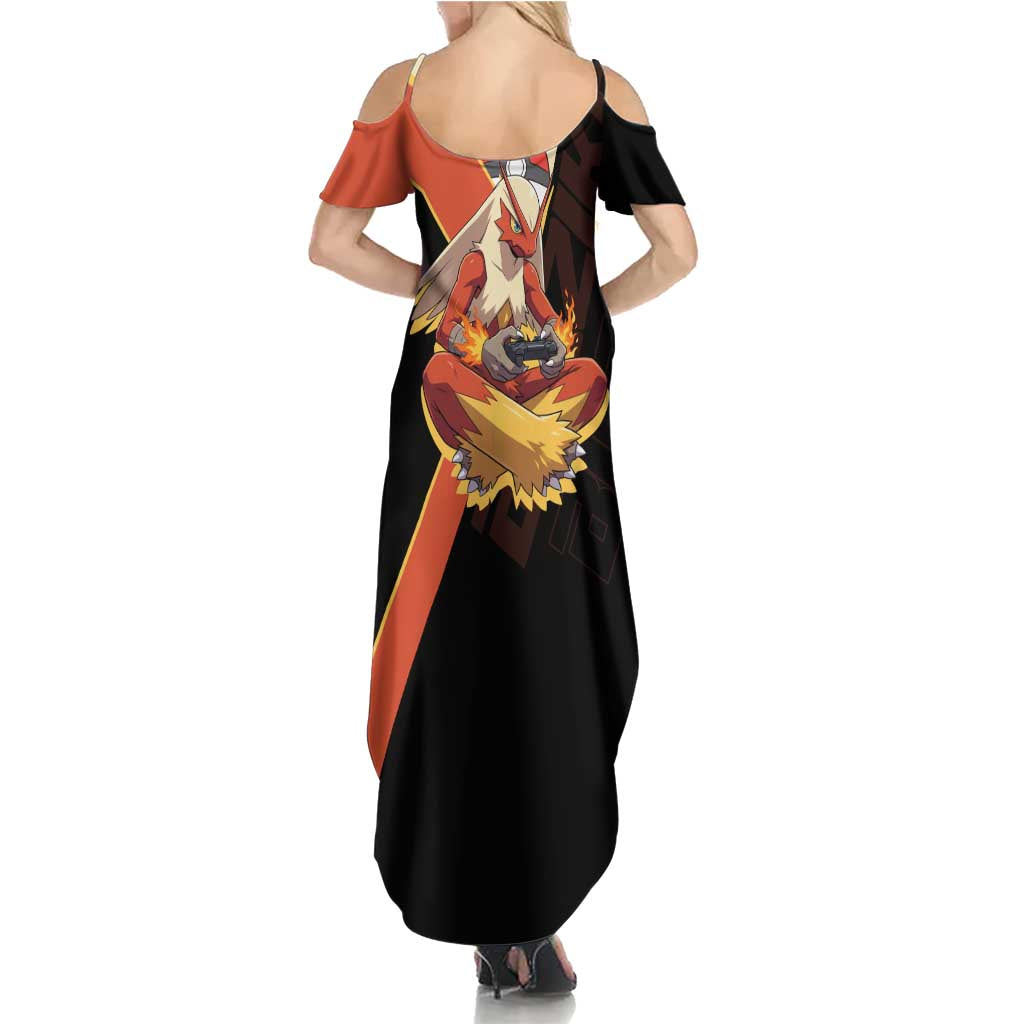 Blaziken Poké Family Matching Summer Maxi Dress and Hawaiian Shirt Retro Anime Vector Style