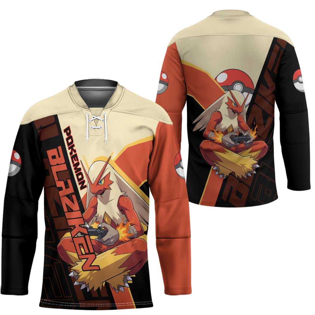 Blaziken Poké Hockey Jersey Retro Anime Vector Style