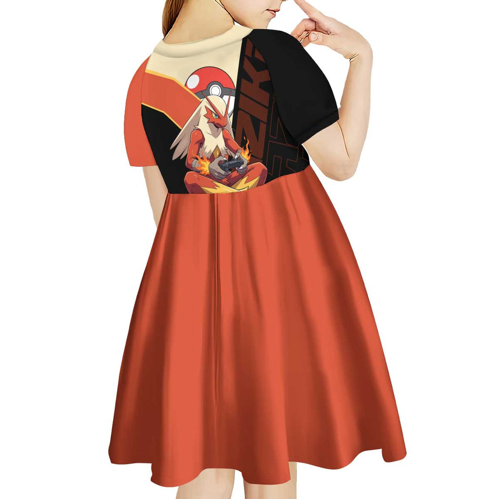 Blaziken Poké Kid Short Sleeve Dress Retro Anime Vector Style