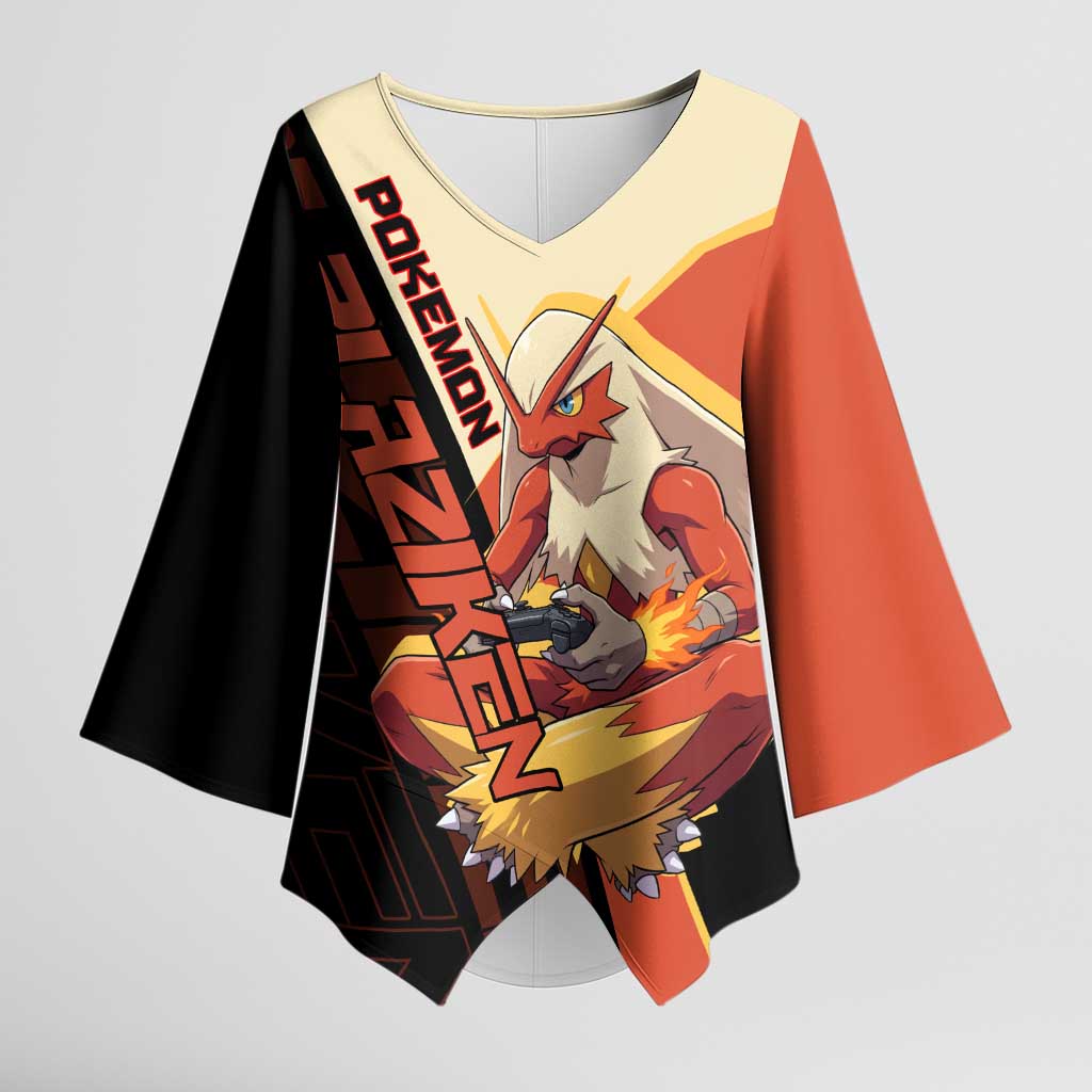 Blaziken Poké Kimono Sleeve Blouse Retro Anime Vector Style