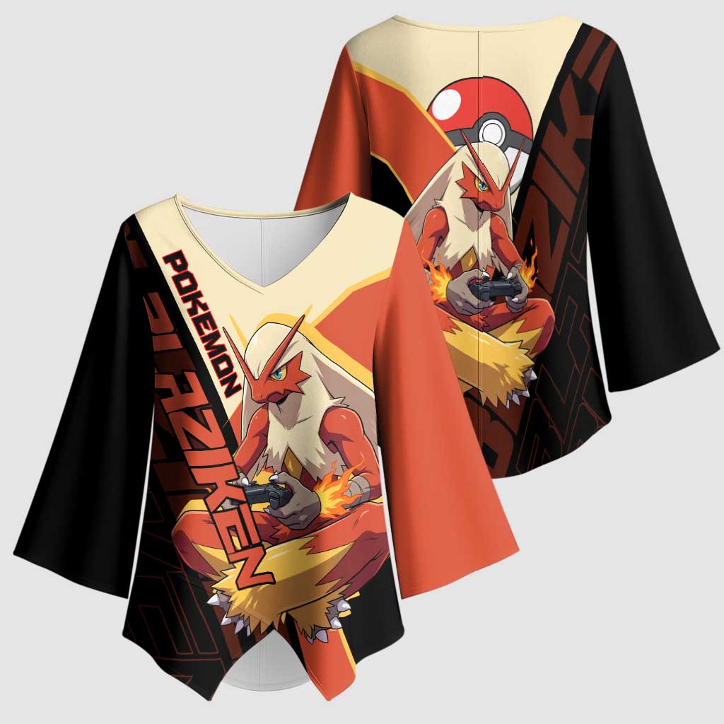 Blaziken Poké Kimono Sleeve Blouse Retro Anime Vector Style
