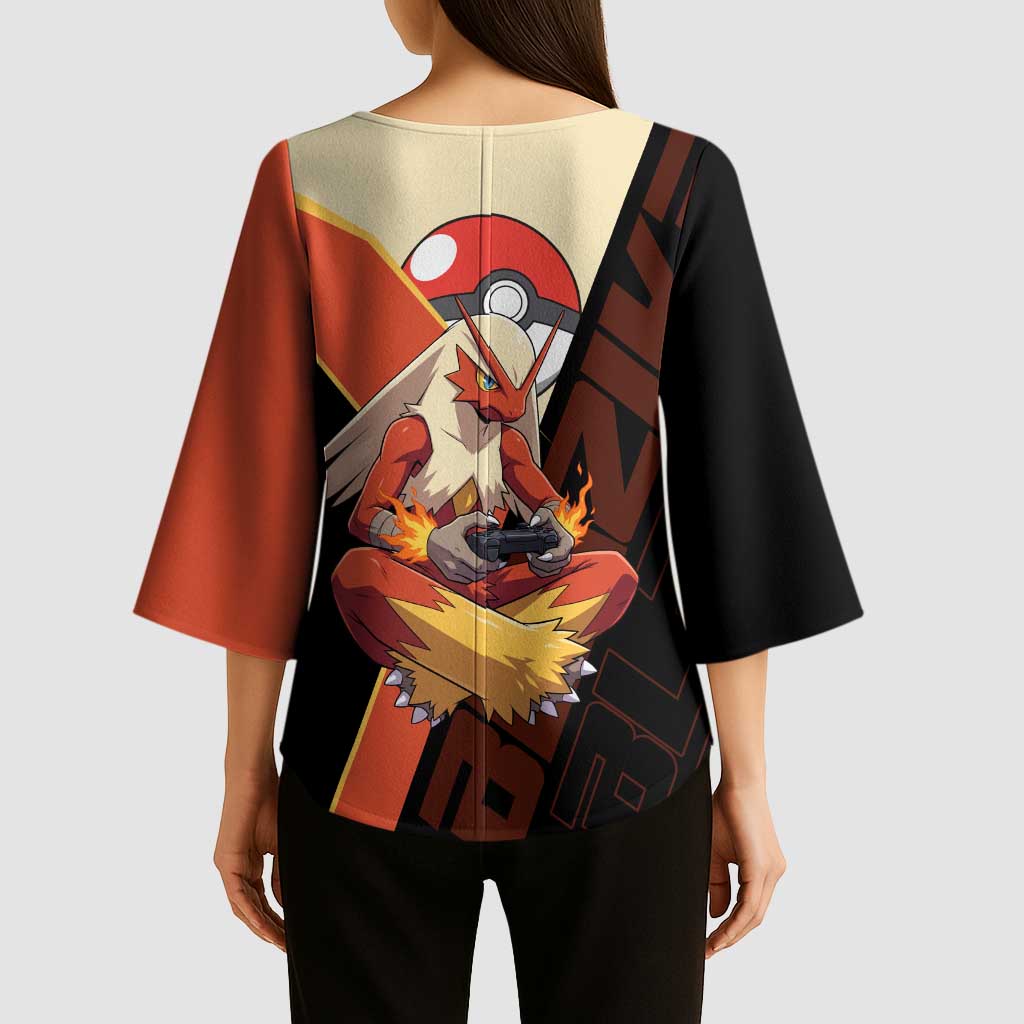 Blaziken Poké Kimono Sleeve Blouse Retro Anime Vector Style