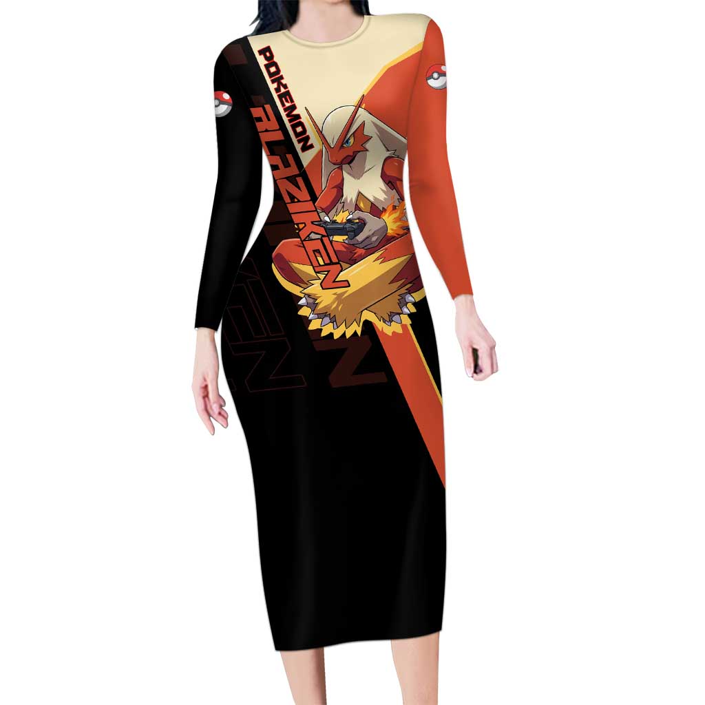 Blaziken Poké Long Sleeve Bodycon Dress Retro Anime Vector Style