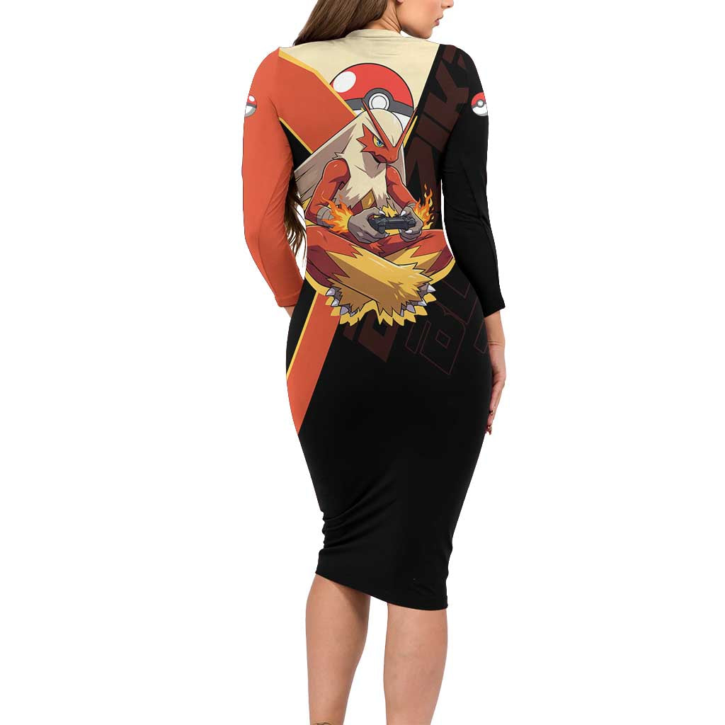 Blaziken Poké Long Sleeve Bodycon Dress Retro Anime Vector Style