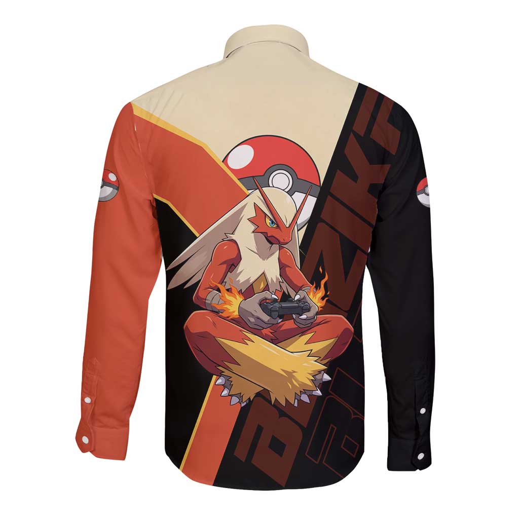 Blaziken Poké Long Sleeve Button Shirt Retro Anime Vector Style