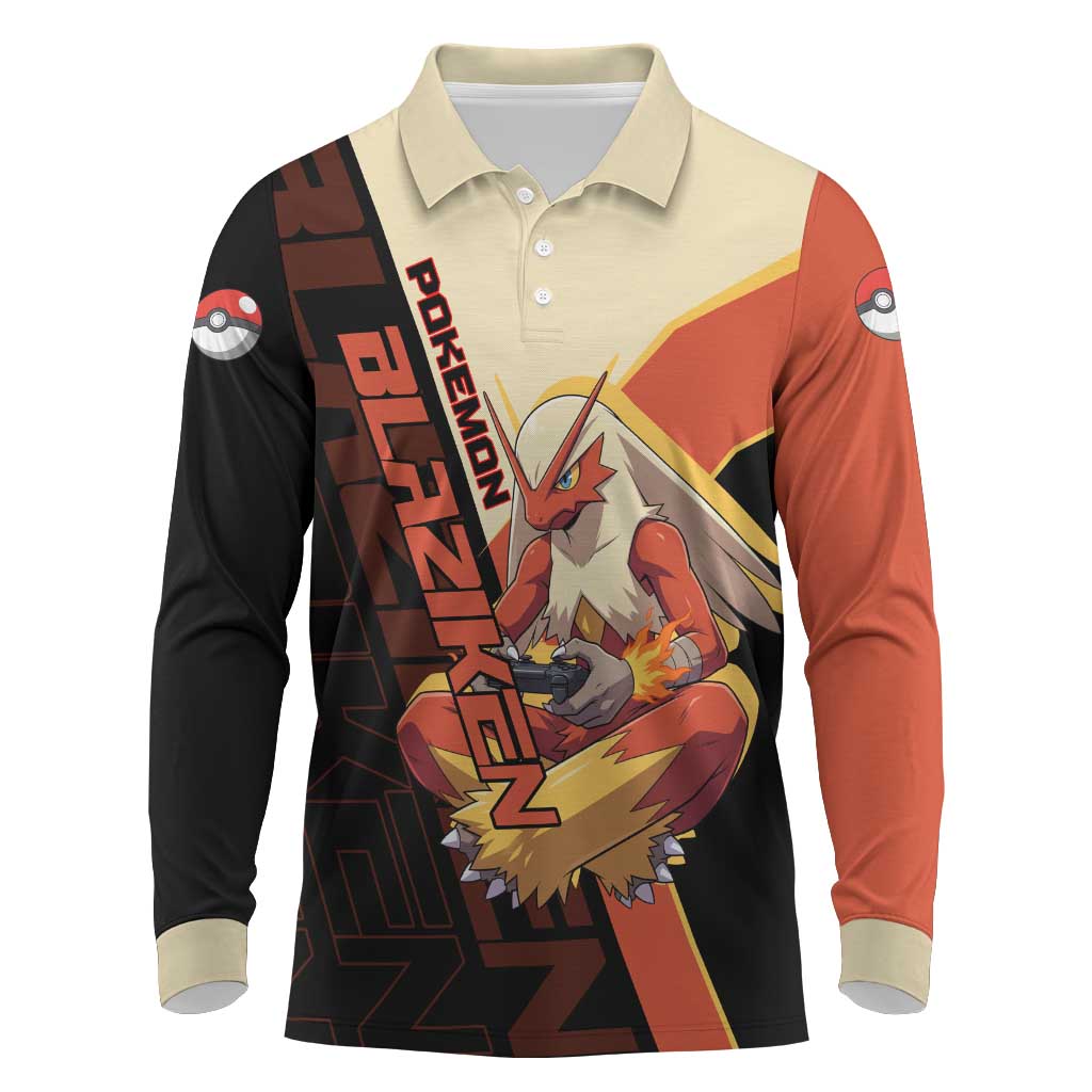 Blaziken Poké Long Sleeve Polo Shirt Retro Anime Vector Style
