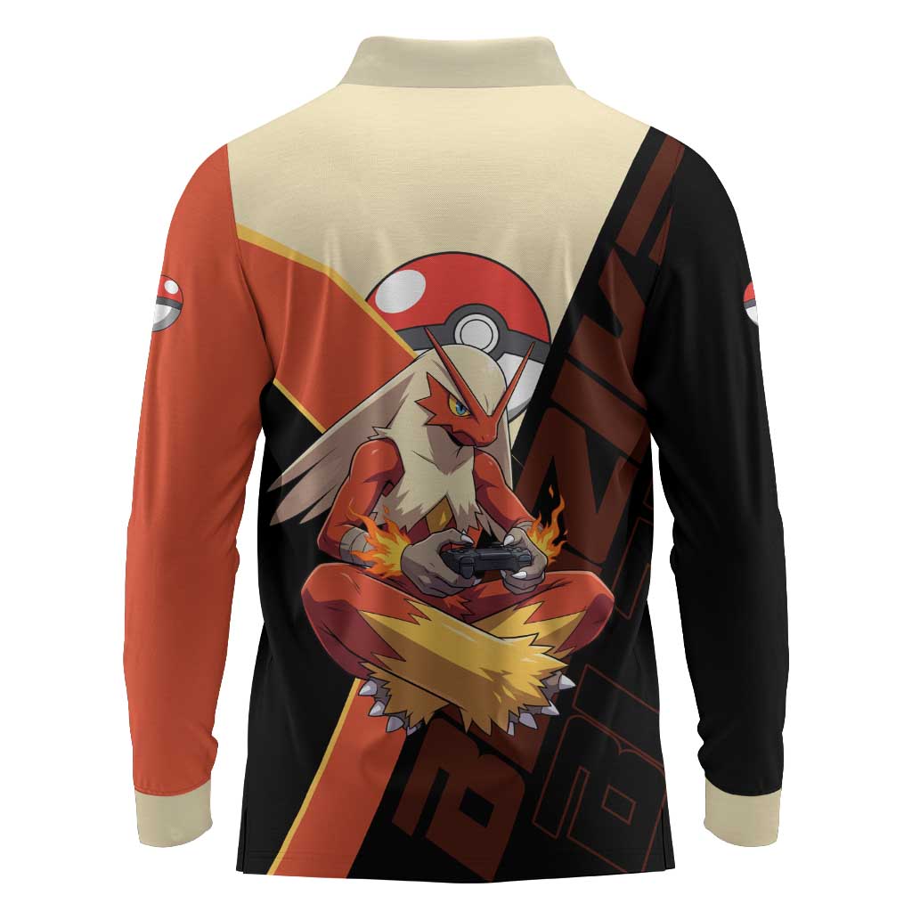 Blaziken Poké Long Sleeve Polo Shirt Retro Anime Vector Style