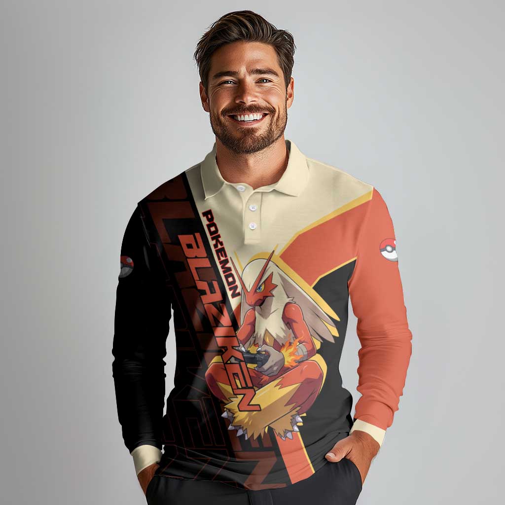 Blaziken Poké Long Sleeve Polo Shirt Retro Anime Vector Style