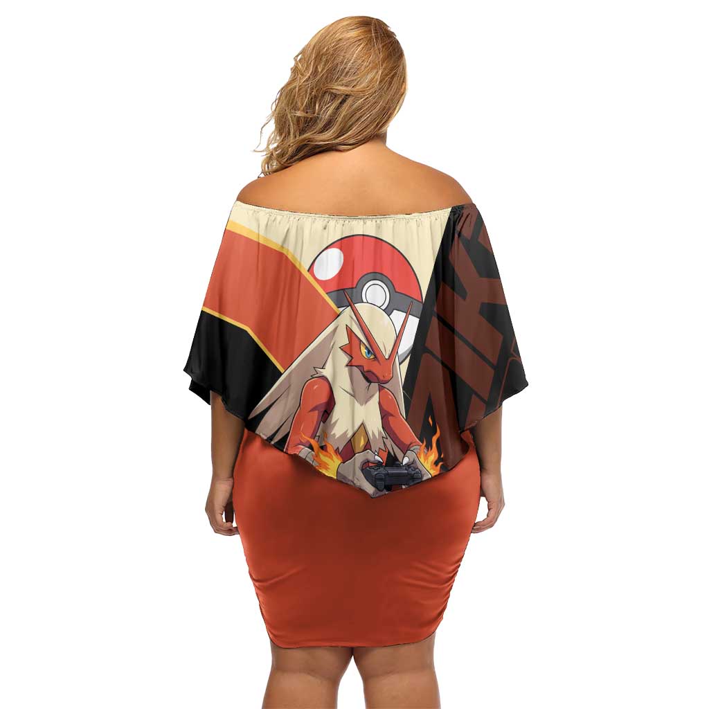 Blaziken Poké Off Shoulder Short Dress Retro Anime Vector Style