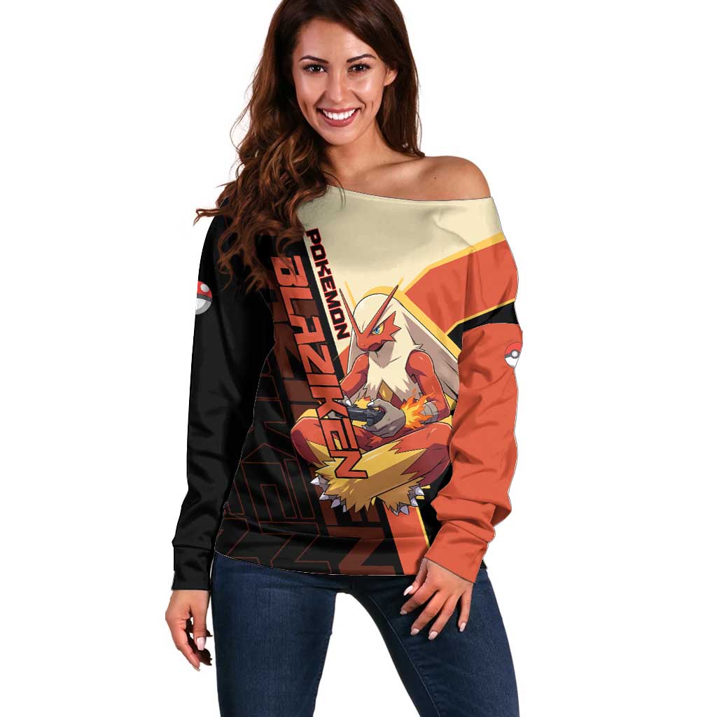Blaziken Poké Off Shoulder Sweater Retro Anime Vector Style