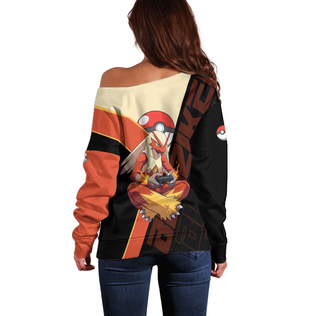 Blaziken Poké Off Shoulder Sweater Retro Anime Vector Style
