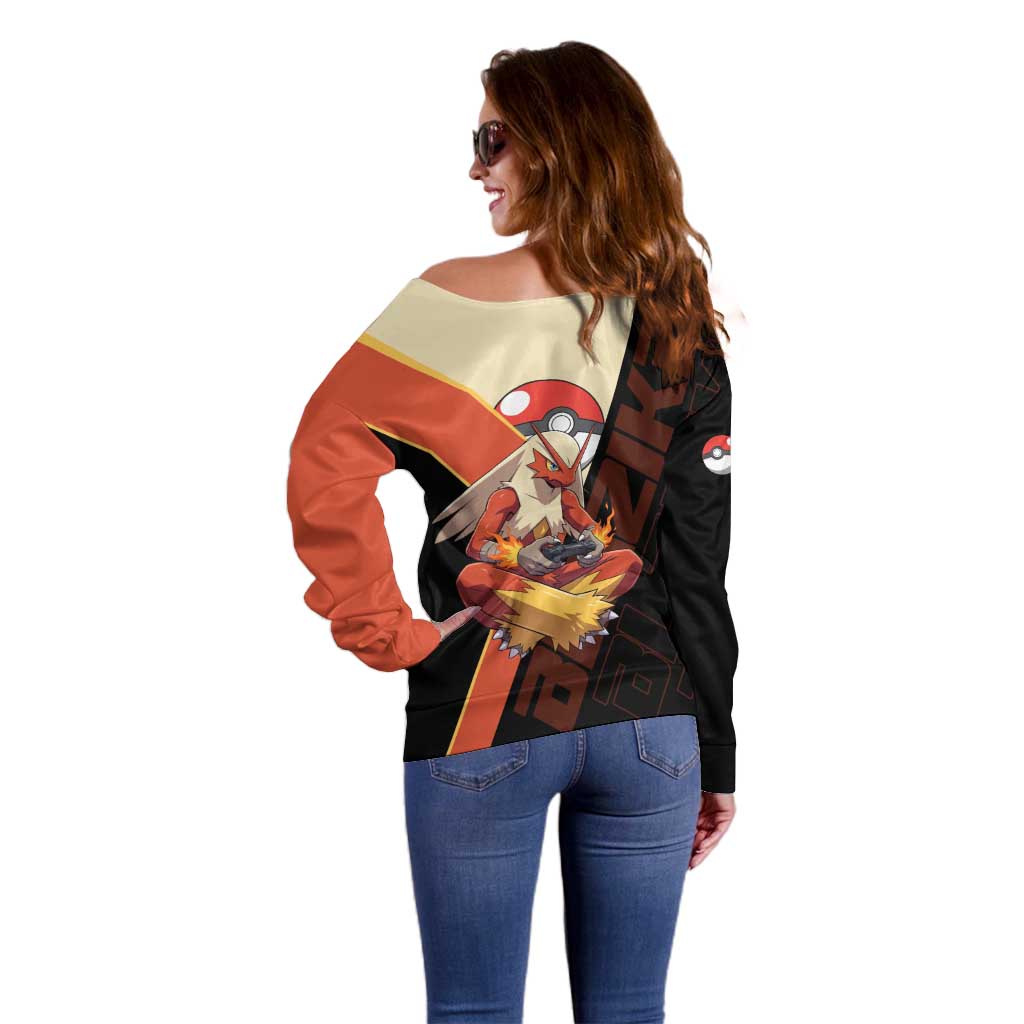 Blaziken Poké Off Shoulder Sweater Retro Anime Vector Style