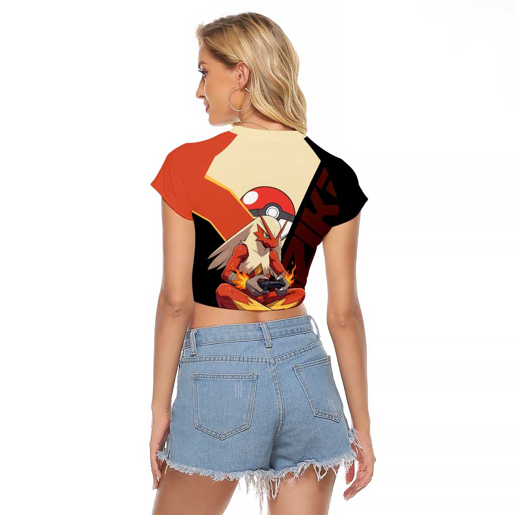 Blaziken Poké Raglan Cropped T Shirt Retro Anime Vector Style