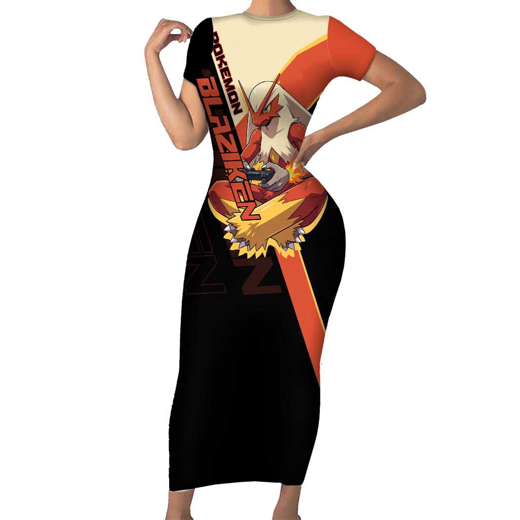Blaziken Poké Short Sleeve Bodycon Dress Retro Anime Vector Style