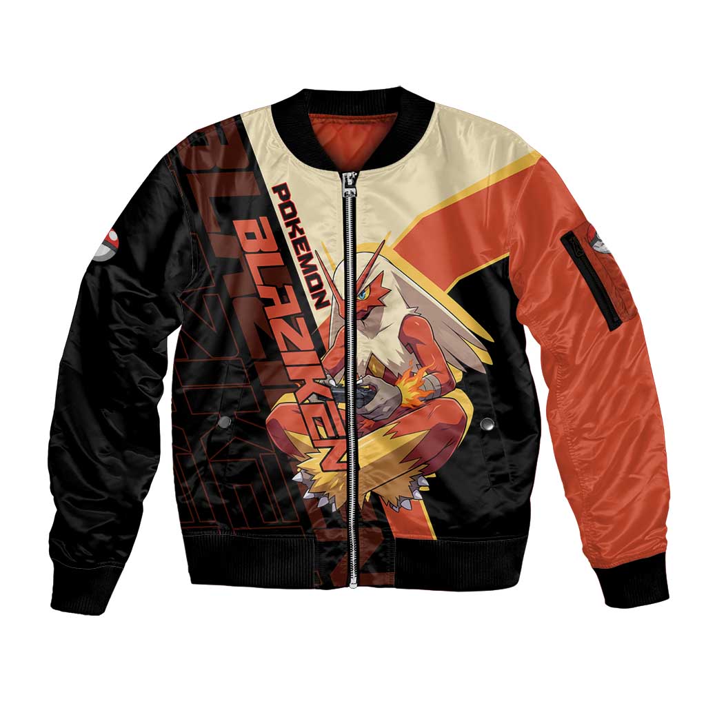 Blaziken Poké Sleeve Zip Bomber Jacket Retro Anime Vector Style