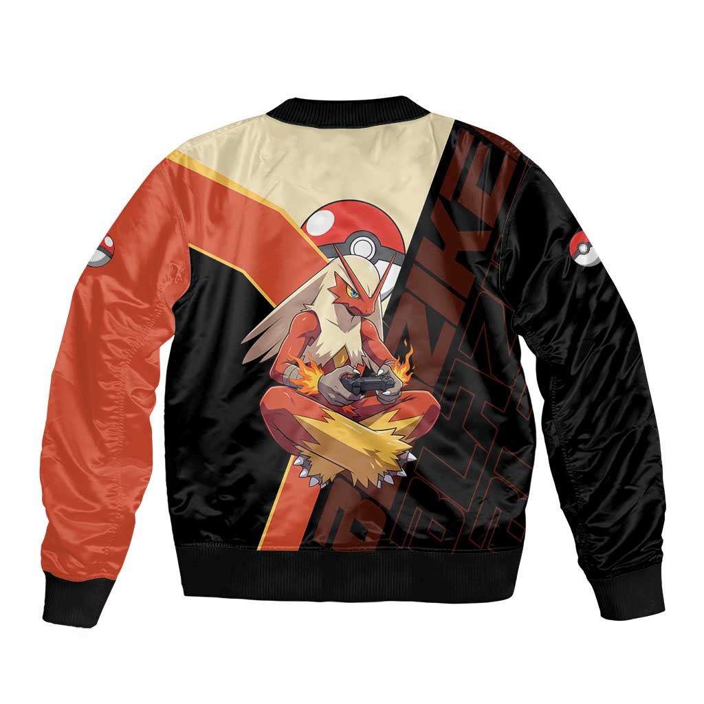 Blaziken Poké Sleeve Zip Bomber Jacket Retro Anime Vector Style
