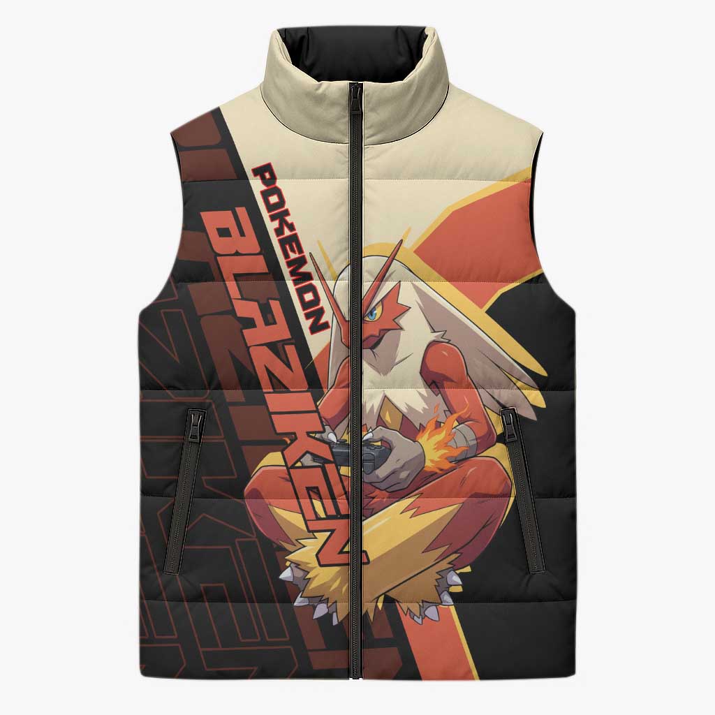 Blaziken Poké Sleeveless Puffer Jacket Retro Anime Vector Style