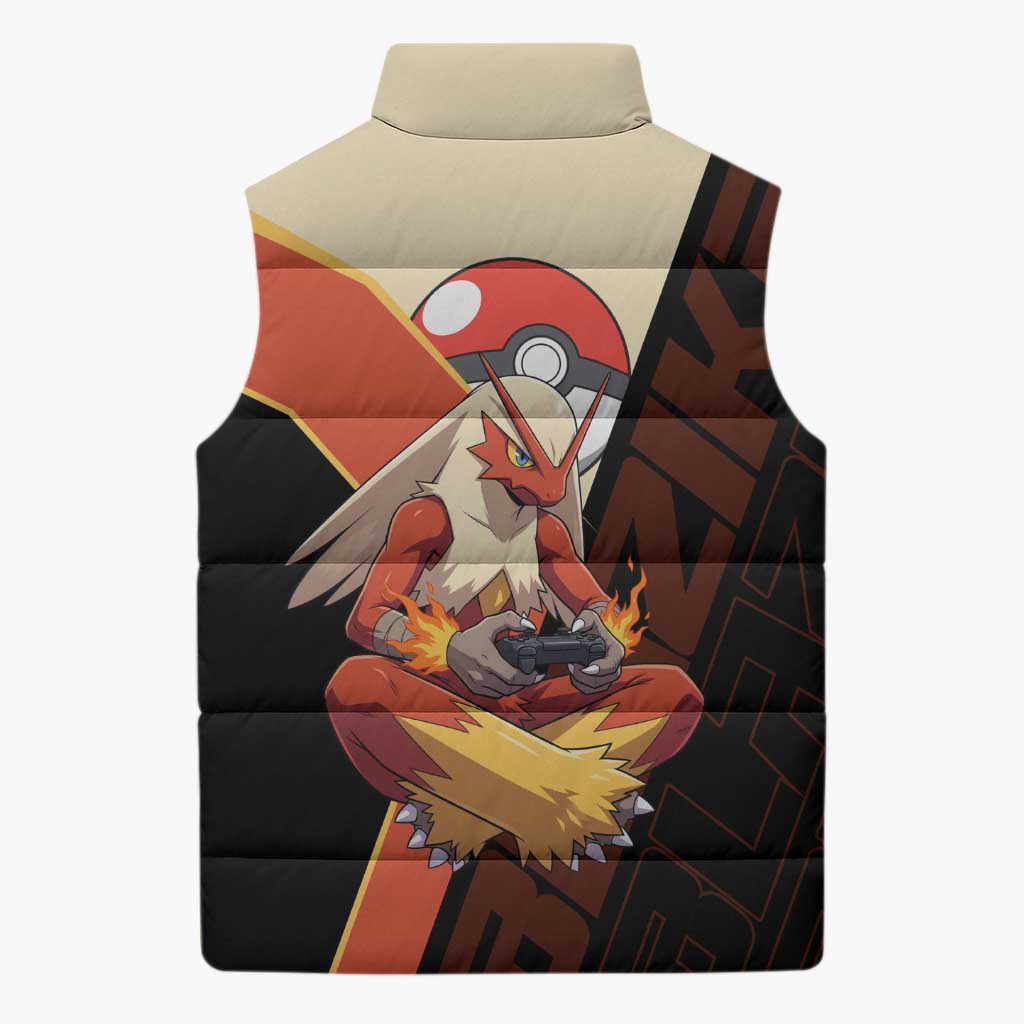 Blaziken Poké Sleeveless Puffer Jacket Retro Anime Vector Style