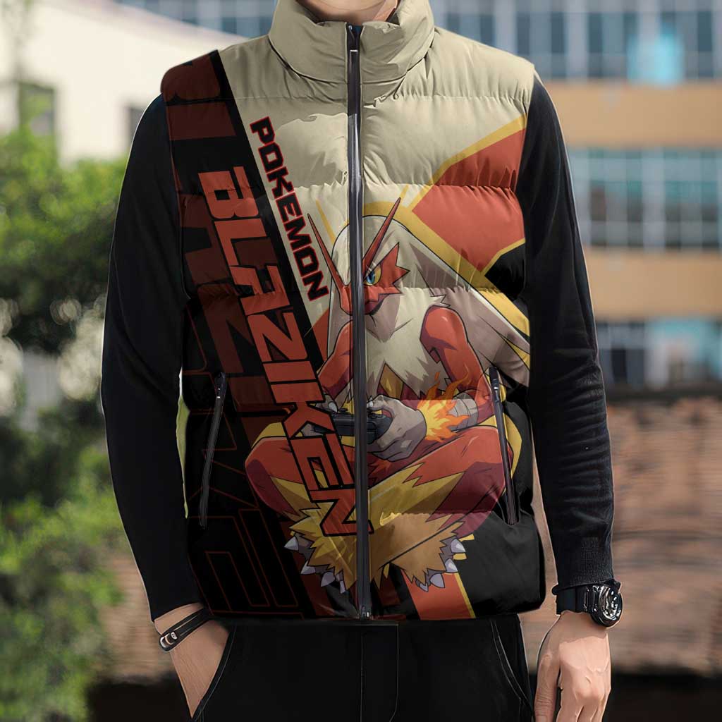 Blaziken Poké Sleeveless Puffer Jacket Retro Anime Vector Style