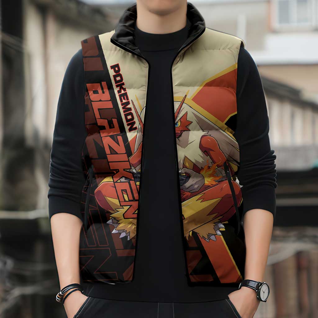 Blaziken Poké Sleeveless Puffer Jacket Retro Anime Vector Style