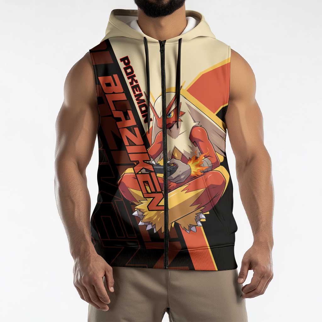 Blaziken Poké Sleeveless Zip Hoodie Retro Anime Vector Style
